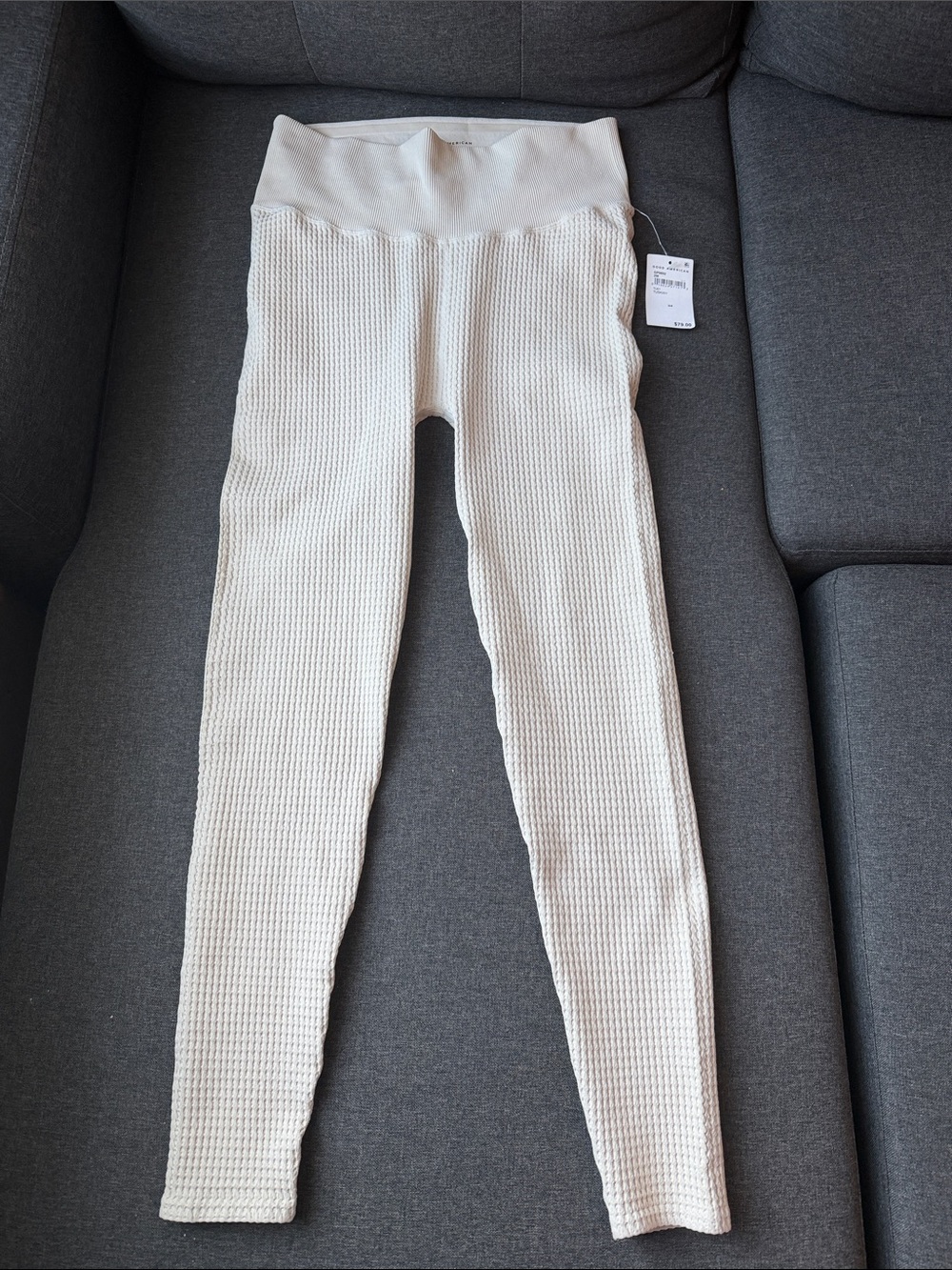 Good American Textured Waffle Leggings Pants Cream Size 3/4 NWT